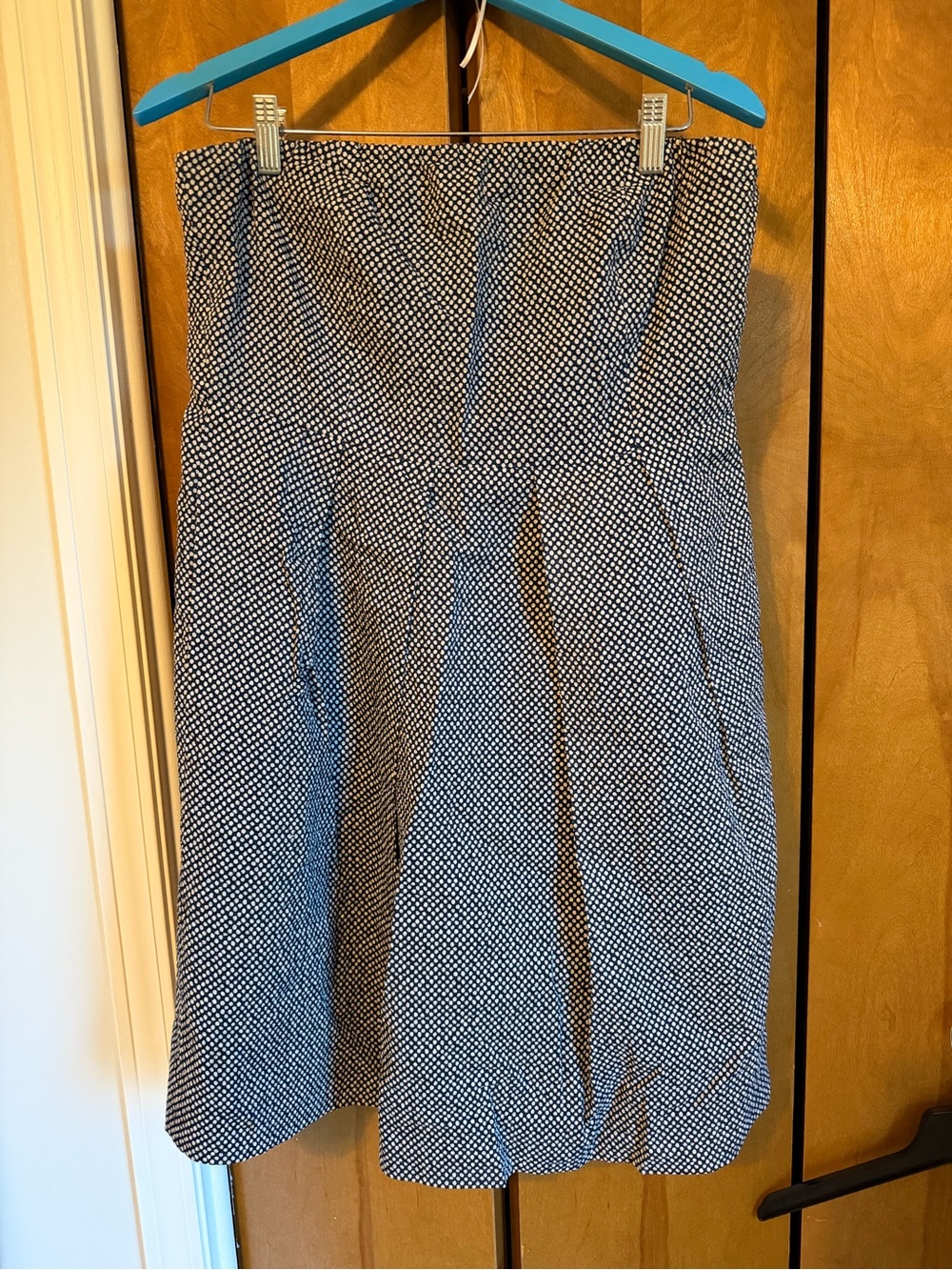 J. Crew Blue and White Strapless A-Line Dress